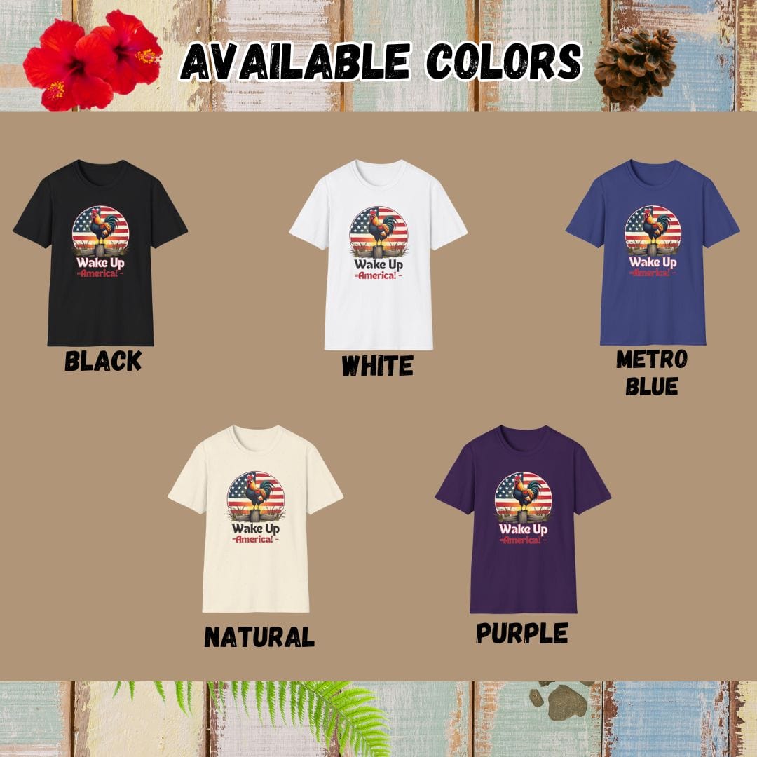 Rooster Tee β Wake Up America β Bold Vibrant Art