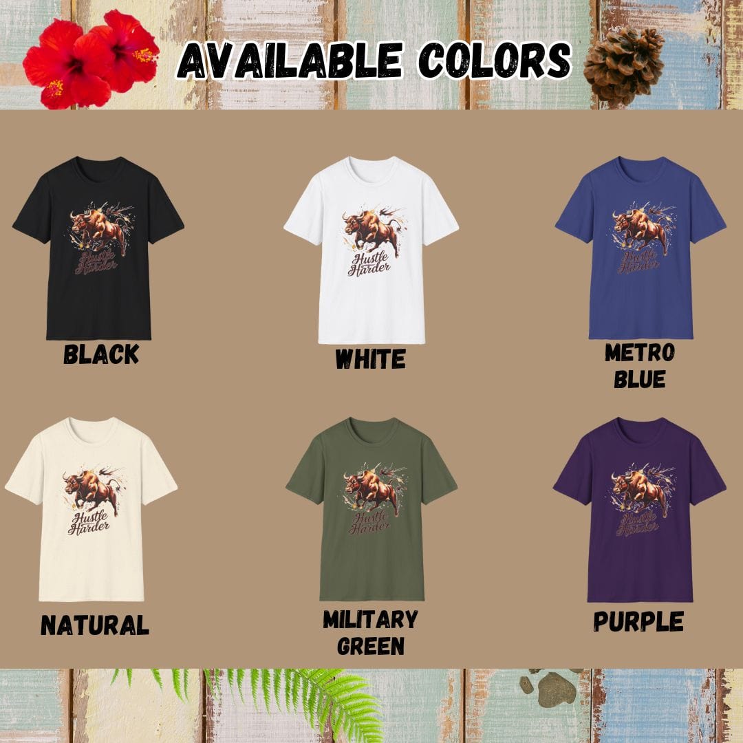 Bull Tee β Hustle Harder β Bold Vibrant Art | Lazy Day Outfit