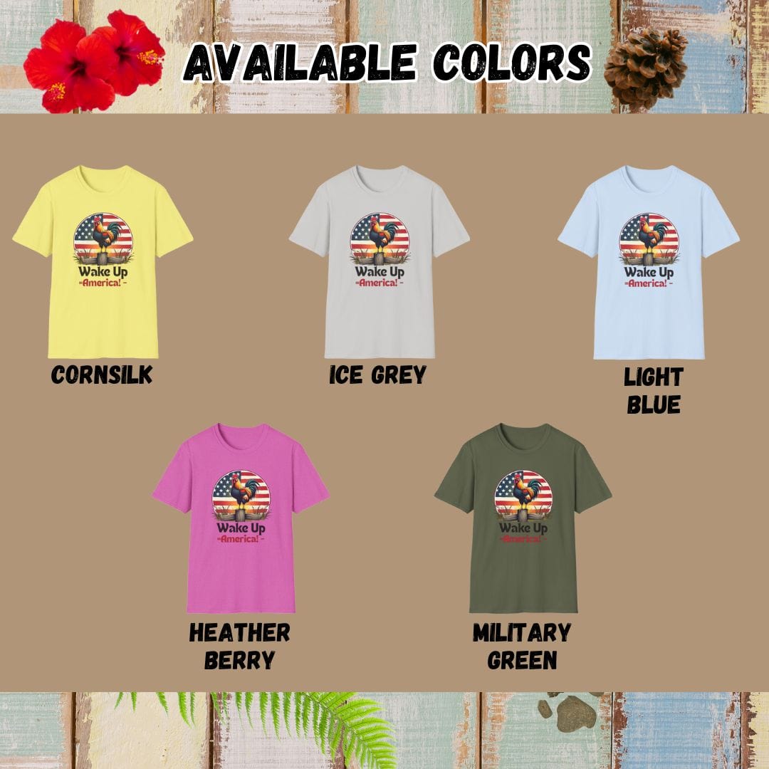 Rooster Tee β Wake Up America β Bold Vibrant Art