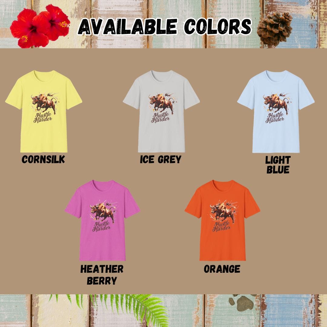 Bull Tee β Hustle Harder β Bold Vibrant Art | Lazy Day Outfit