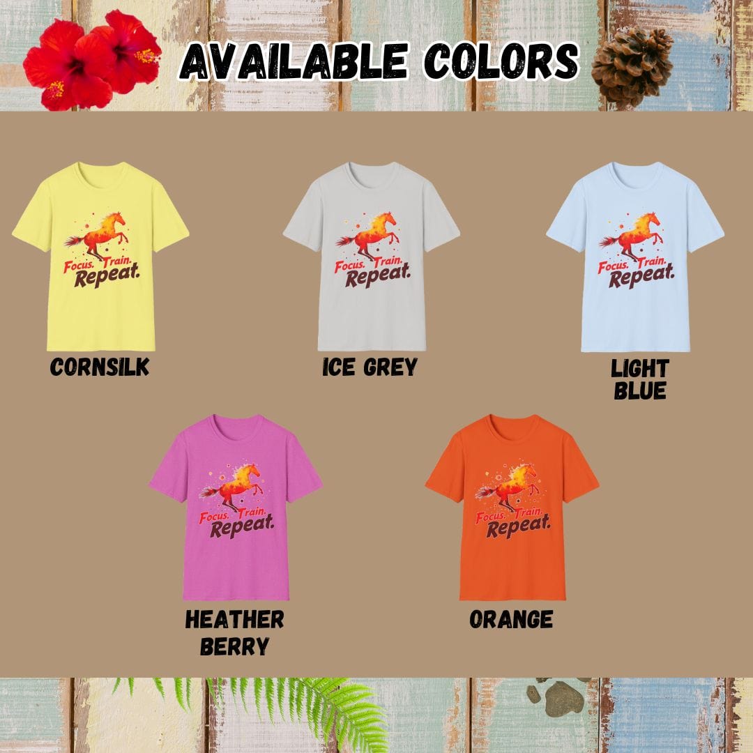 Horse Tee β Focus Train Repeat β Bold Vibrant Art