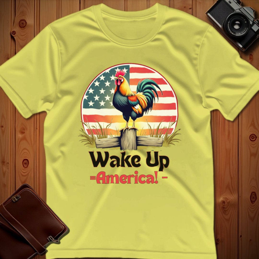 Rooster Tee β Wake Up America β Bold Vibrant Art