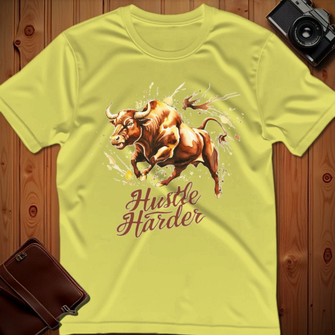Bull Tee β Hustle Harder β Bold Vibrant Art | Lazy Day Outfit