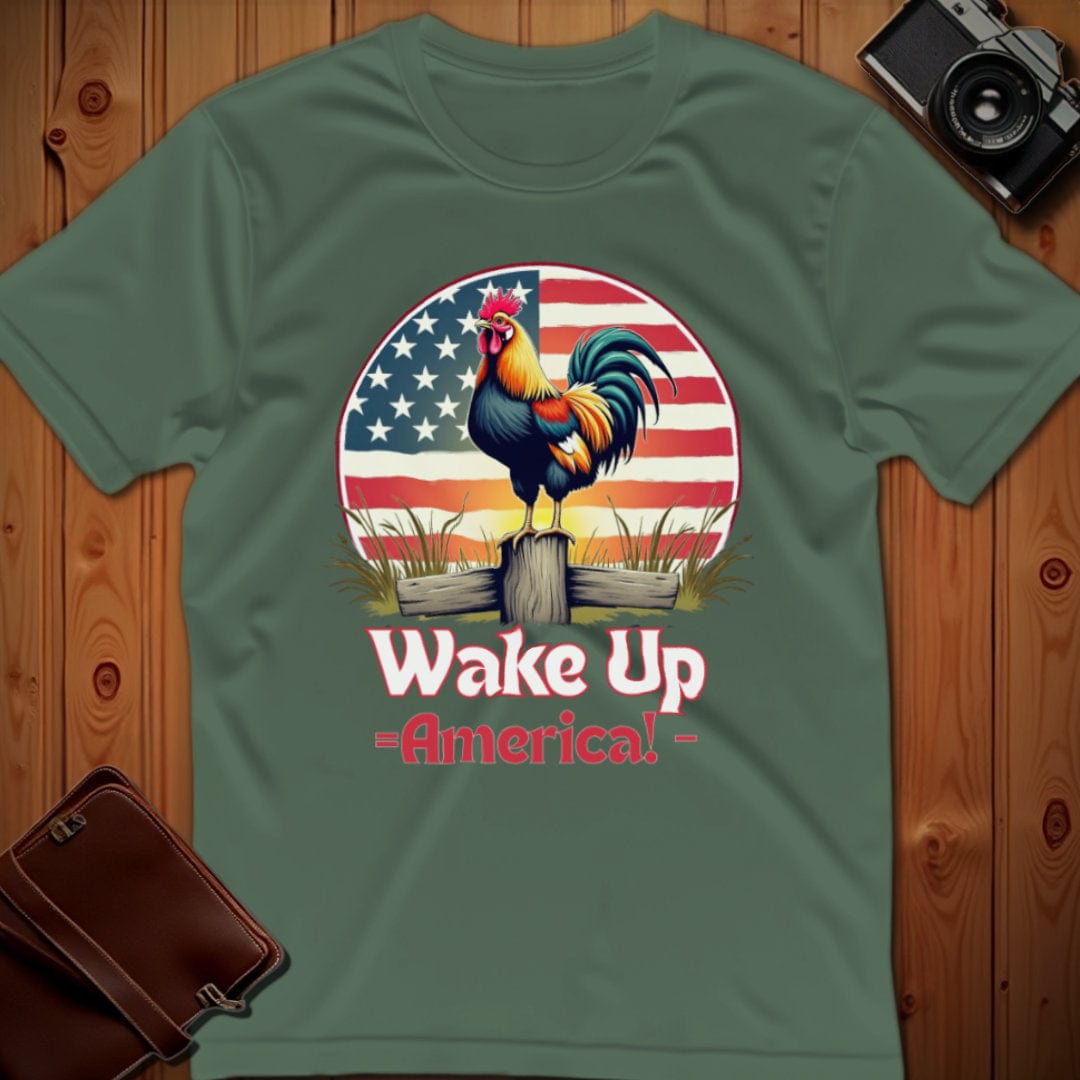 Rooster Tee β Wake Up America β Bold Vibrant Art