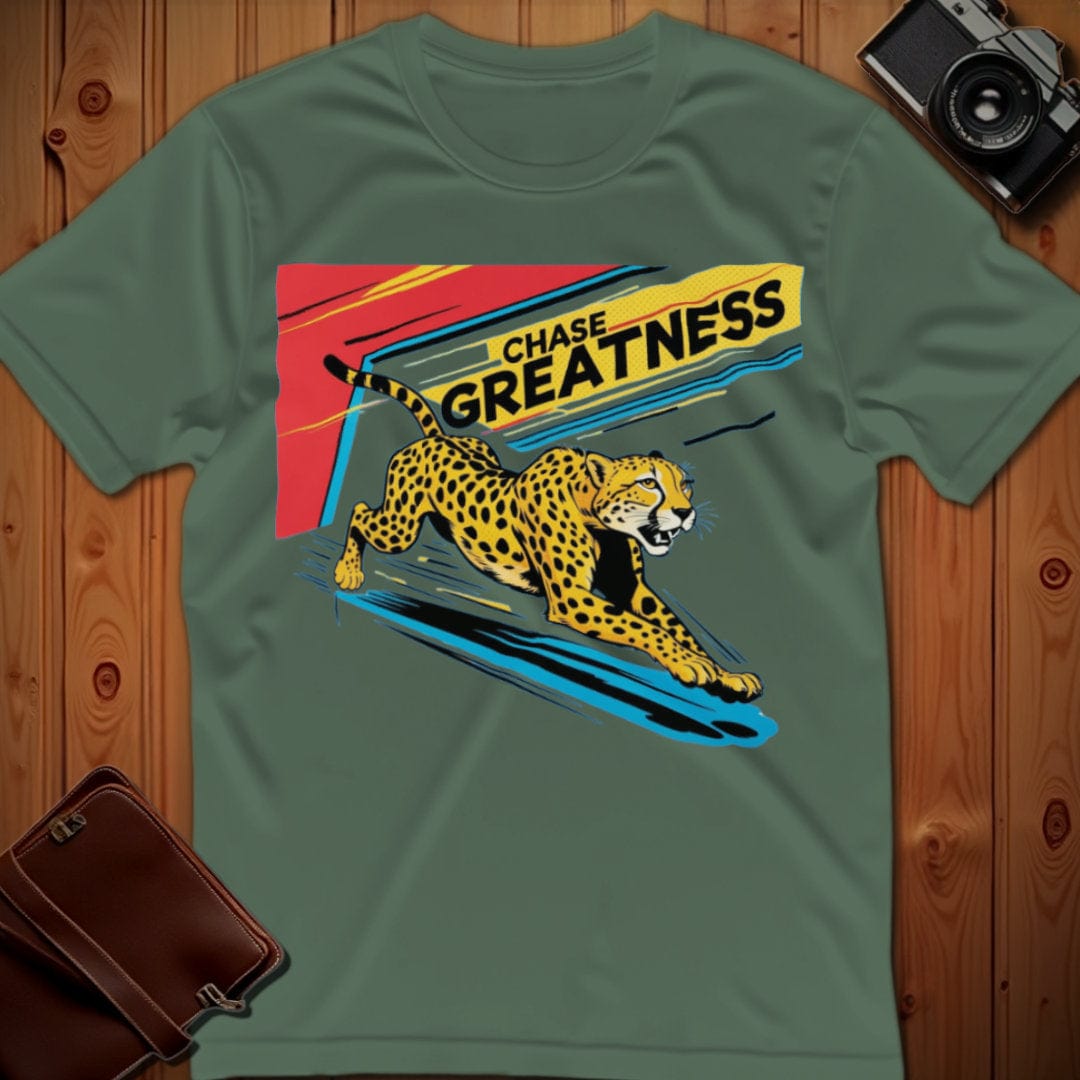 Cheetah Tee β Chase Greatness β Bold Vibrant Art