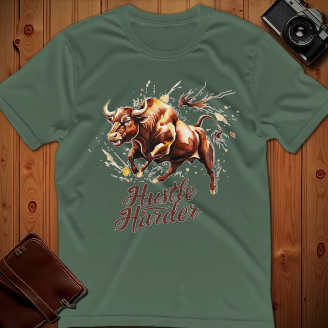 Bull Tee β Hustle Harder β Bold Vibrant Art | Lazy Day Outfit
