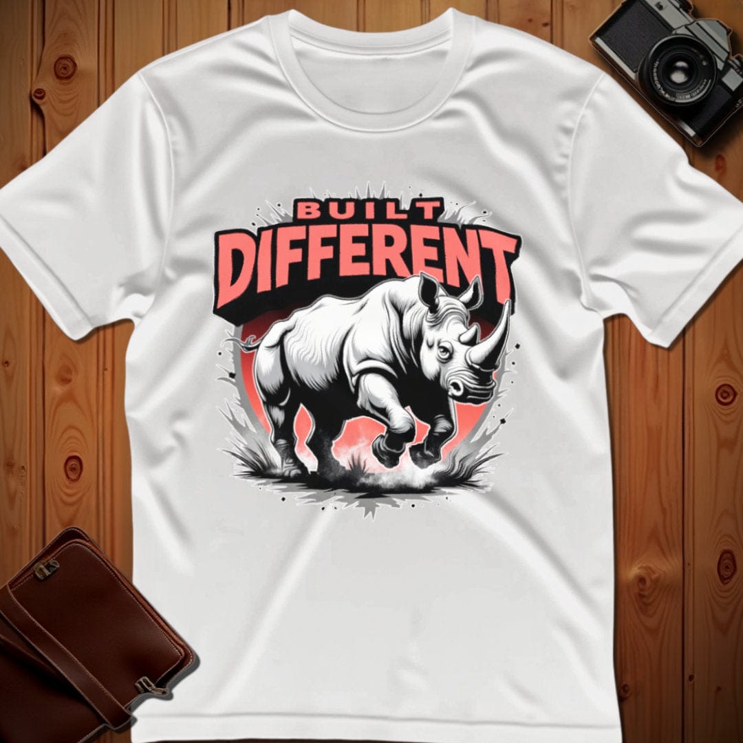 Rhino Tee β Built Different β Bold Vibrant Art