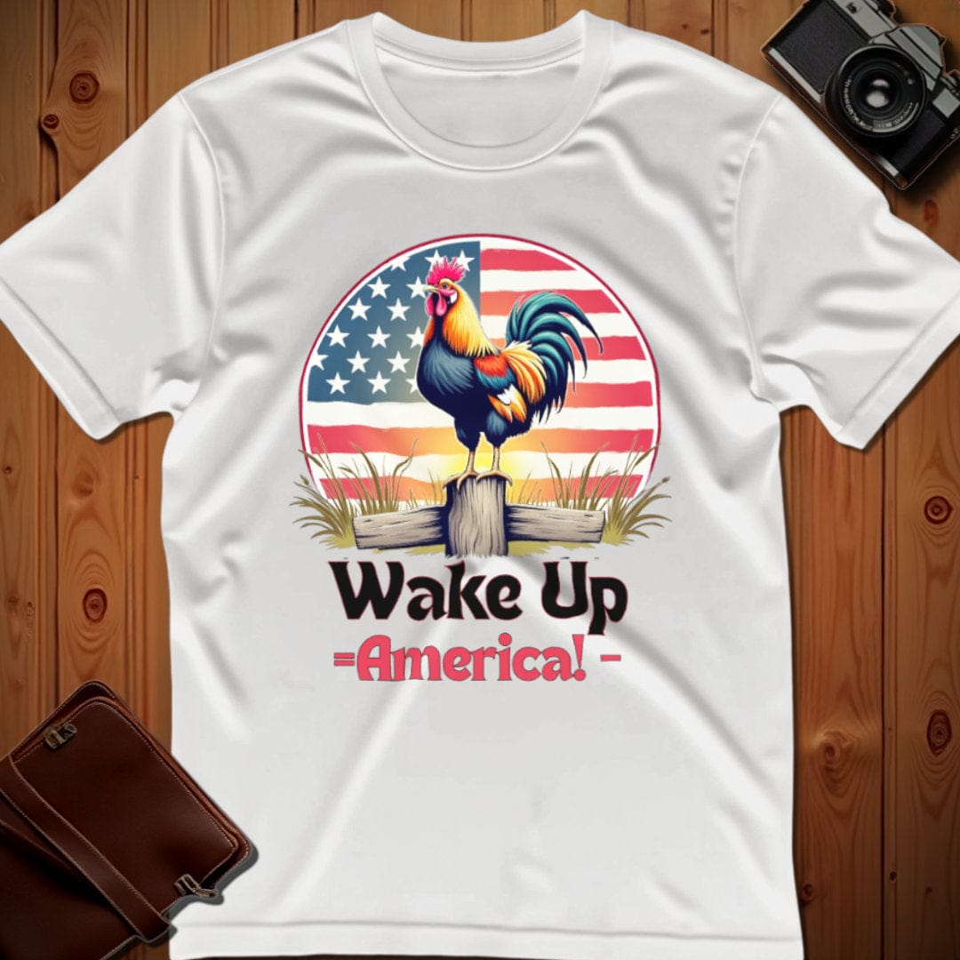 Rooster Tee β Wake Up America β Bold Vibrant Art
