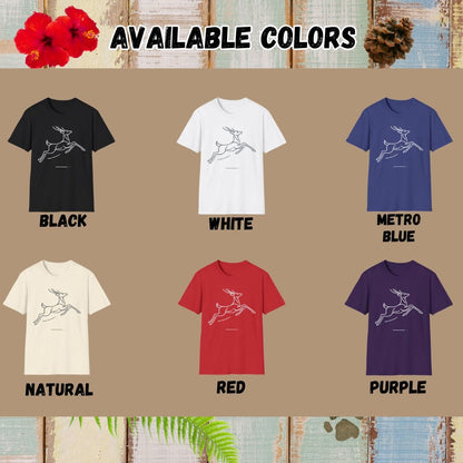 Deer Tee – Minimalist Jumping – Bold Vibrant Art