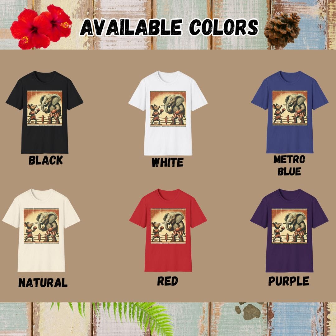 Mouse, Elephant Tee – Boxing Match – Boxing – Bold Vibrant Art
