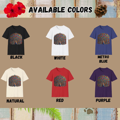 Peacock Tee – Teardrop Feathered – Bold Vibrant Art
