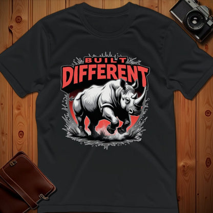 Rhino Tee – Built Different – Bold Vibrant Art