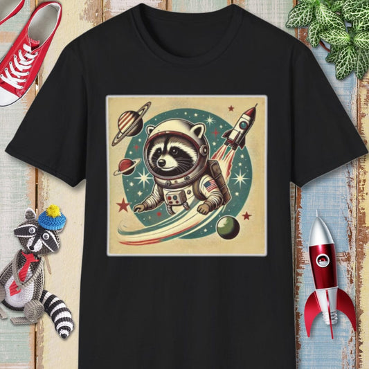 Racoon Tee – Vintage Rocket – Bold Vibrant Art