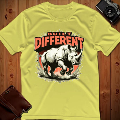 Rhino Tee – Built Different – Bold Vibrant Art