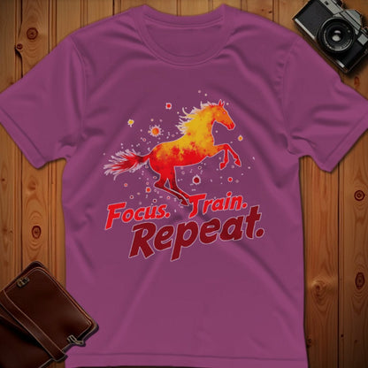 Horse Tee – Focus Train Repeat – Bold Vibrant Art