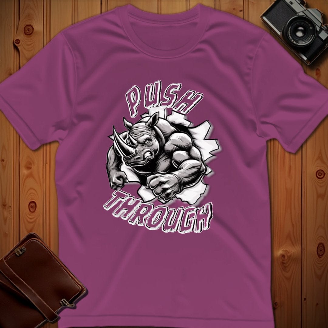 Rhino Tee – Push Through Charge – Bold Vibrant Art