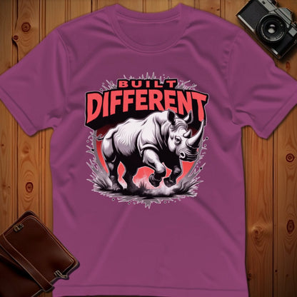 Rhino Tee – Built Different – Bold Vibrant Art