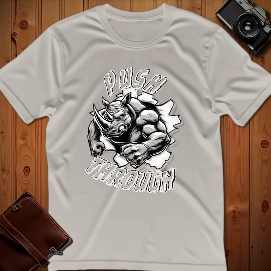 Rhino Tee – Push Through Charge – Bold Vibrant Art