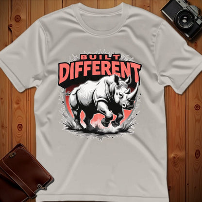 Rhino Tee – Built Different – Bold Vibrant Art