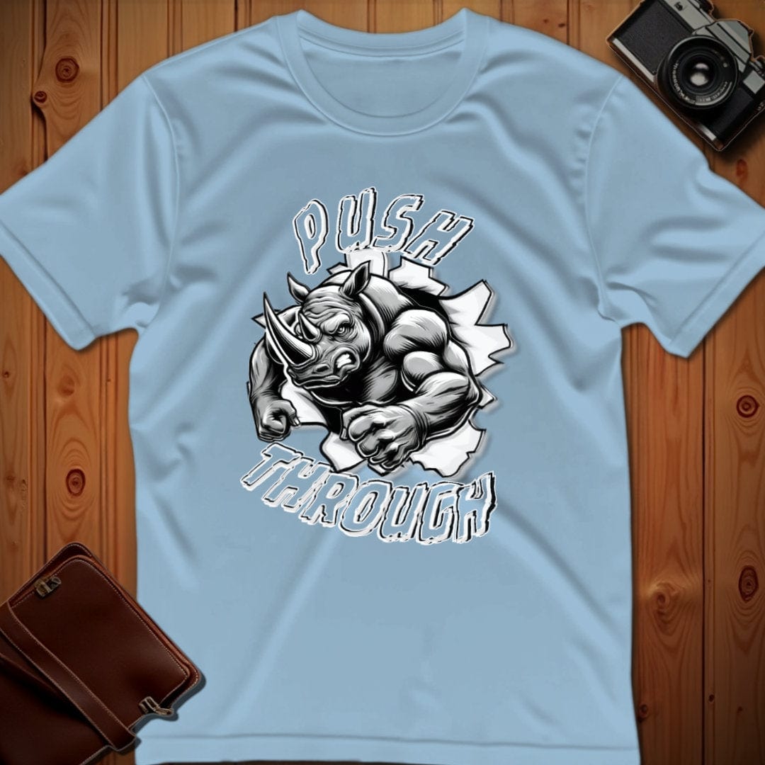 Rhino Tee – Push Through Charge – Bold Vibrant Art