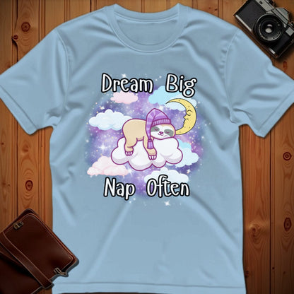 Sloth Tee – Dream Big Nap Often – Bold Vibrant Art