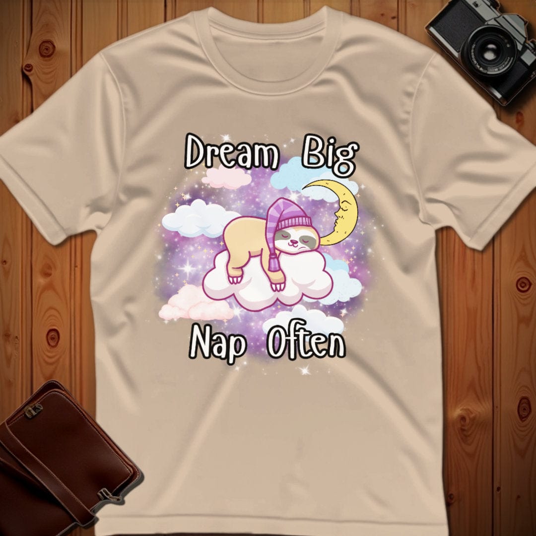 Sloth Tee – Dream Big Nap Often – Bold Vibrant Art