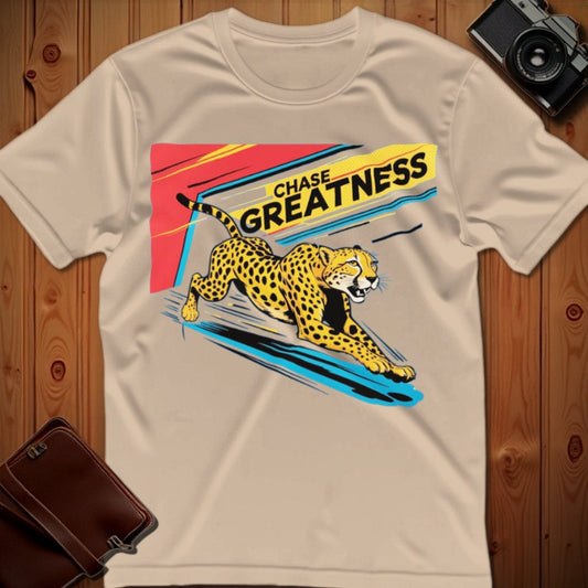 Cheetah Tee – Chase Greatness – Bold Vibrant Art