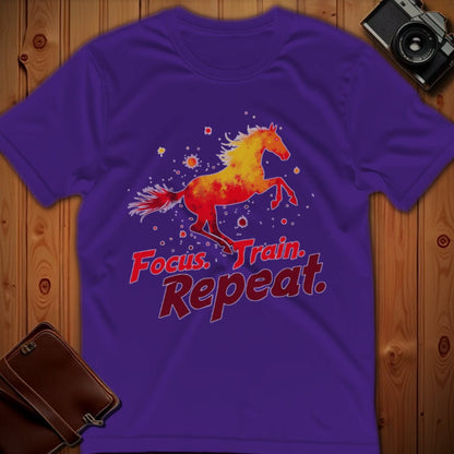 Horse Tee – Focus Train Repeat – Bold Vibrant Art
