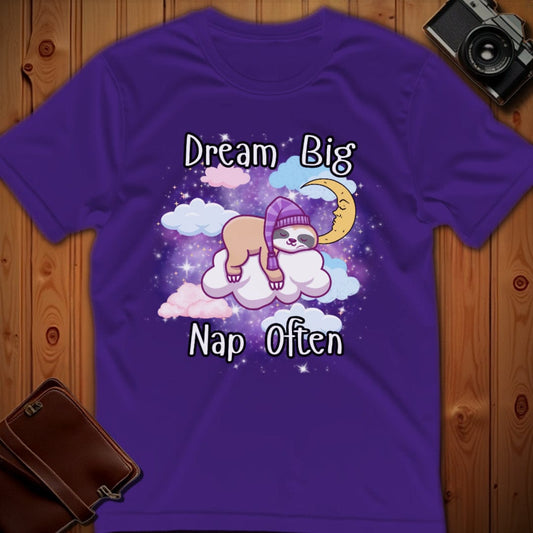 Sloth Tee – Dream Big Nap Often – Bold Vibrant Art