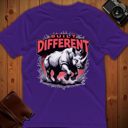 Rhino Tee – Built Different – Bold Vibrant Art