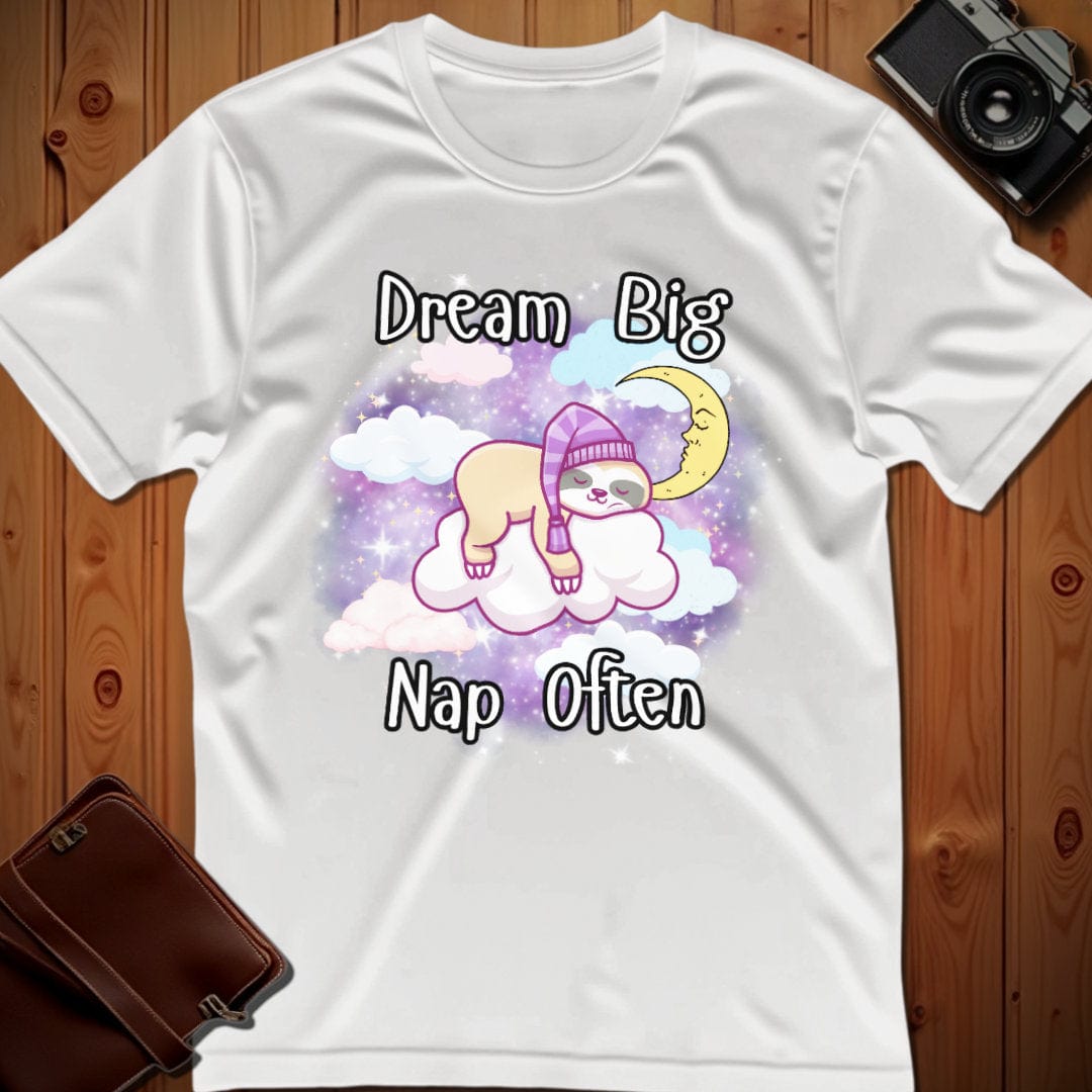 Sloth Tee – Dream Big Nap Often – Bold Vibrant Art