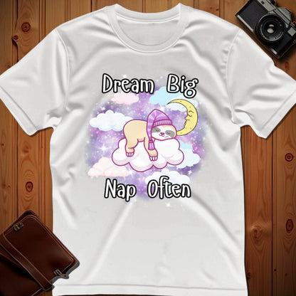 Sloth Tee – Dream Big Nap Often – Bold Vibrant Art